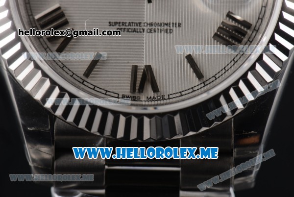 Rolex Day-Date Clone Rolex 3255 Automatic Stainless Steel Case/Bracelet with White Dial and Roman Numeral Markers - Click Image to Close